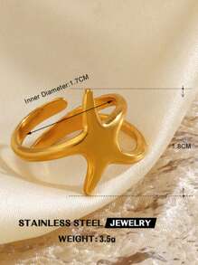 1pc Stainless Steel Fashion Ocean Element Spiral Shell & Starfish Ring, Suitable For Women Beach Holiday Travel Wear