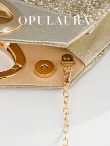 OpulAura Women's Fashionable Rhinestone Studded Evening Clutch Bag, Sparkling Luxury Diamond Embellished Party Handbag, Suitable For Formal Gowns, Parties, Galas, Birthday Events, Bridal Accessories - Gold - View 7