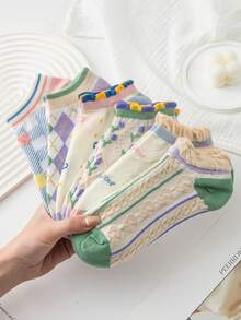 1/5/10 Pairs Women Cute Lace Trim Socks, Ditsy Floral Short Socks, No Show Socks In Fashionable, Sweet Style For Spring, Summer, Autumn - Multicolor - View 1