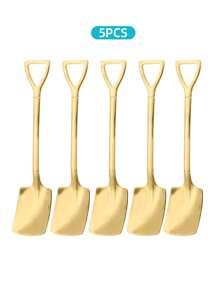 5/10/20pcs Stainless Steel Silver/Golden Finish Spoons Set, Shovel-Shaped Spoons For Digging Watermelon/Tea/Dessert/Cake/Stirring/Fruit/Ice Cream, Kitchen Tableware Set, Cutlery Set, Perfect For Home, Kitchen, Bar, Restaurant, Wedding, Birthdays, New Year, Halloween, Christmas, Easter, Valentine's Day, Thanksgiving Celebrations, And Other Festive Parties, Christmas Gift, Gift Givings-Party , Dishwasher Safe