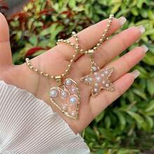 1 mặt dây chuyền ngọc trai hình trái tim ngôi sao chất lượng cao dành cho phụ nữ làm quà tặng trang sức - vòng cổ thời trang - Xem 3