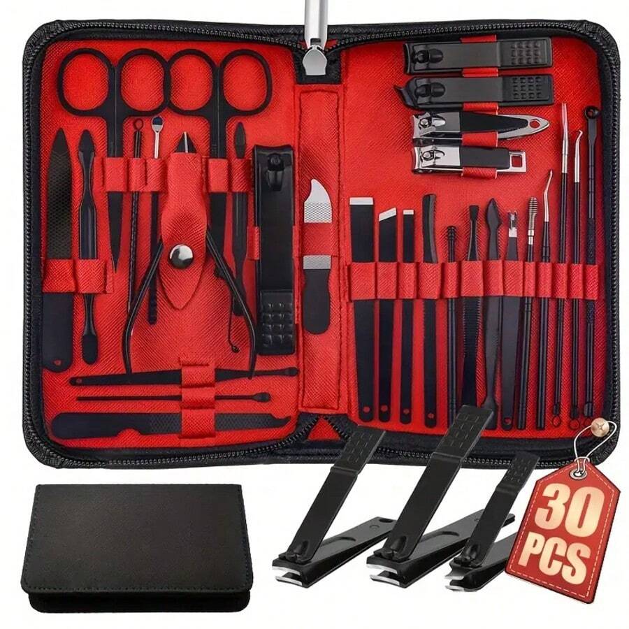 SUNTY Manicure Set 30 In 1 Nail Clipper Set Nail Kit For Women Men Stainless Steel Manicure Kit Professional With Travel Case, Daily Foot And Nail Care Products, Nail Clippers For Men And Beauty Tool Portable Set,With Luxurious Travel Case - màu đen - Xem 1