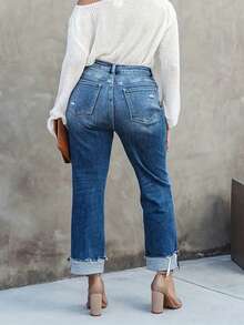 Gerade geschnittene Jeans in Große Größen mit Knöpfen und Taschen, mittlerer Stretchanteil, lange Länge. Lässig, vielseitig, Streetwear-Stil, Unifarbe, verwaschen, geeignet für Alltag, Urlaub, Formal, Reisen, Schulbeginn, Ostern, Pride Month (USA), alle Jahreszeiten