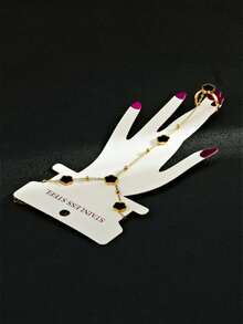 1 件波西米亚风格优雅 18K 镀金不锈钢五叶草指环手链套装，适合女性日常佩戴的珠宝，母亲节佳品 - 五葉草連指手鍊 - 查看 11