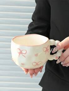Joivida 1 件珍珠柄陶瓷咖啡杯，可爱蝴蝶图案陶瓷茶杯，家用带边早餐杯，适合夏季冷饮，冬季热饮，适合各种场合