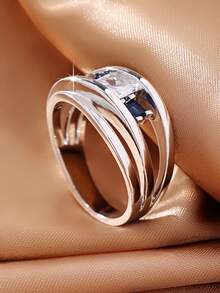 1pc Woman's Geometric Multi-Layer Cubic Zirconia Ring, Wedding Lover's Valentine's Day Gift - Silver - View 5