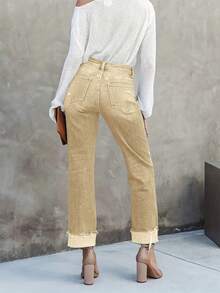 ARWY Slim-Fit Casual Distressed Criss-Cross Waist Cat Whisker Washed Stretchy Skinny Straight-Leg Jeans For Women, Elegant Fashion For Daily, Holiday, Stage, Concert, Halloween, Back-To-School, All Seasons - Earthy Yellow - View 3