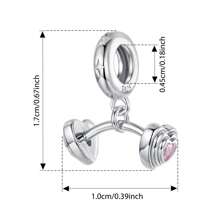 WOSTU 1pc 925 Sterling Silver Pink Girl Style Fitness Equipment Series Pendant Pink Volleyball Dumbbell Headphones Tennis Design Beads Bow Spacer Beads Pendant Fit For Women Original Bracelet Fine Jewelry Gift