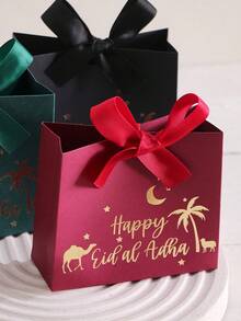 10-Piece Mini Eid Al-Adha Gift Set, Available In Classic Black, White, Deep Red, And Green, Adorned With Gold Palm Trees, Camels, And Lamb Motifs. Islamic Holiday Party Supplies, Eid Al-Adha And Hajj Blessings, Elegant Gift Wrapping, Comes With Ribbon. - Multicolor - View 6