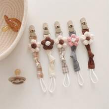 1个手工花卉图案布艺奶嘴夹，带塑料夹 - 米色 - 查看 2