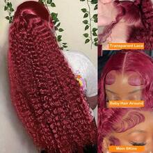 250 Density Deep Wave 99J Burgundy 13x4 Lace Frontal Wig Human Hair 13x4 Curly 30 Inch HD Lace Front Wigs Red Wine Water Wave - S99J - View 5