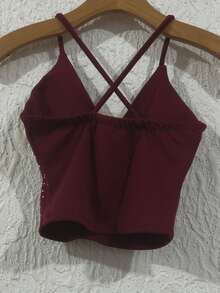 Cropped Top In Neuprene Fabric With Tulle And Extra Shiny With A Small Cup, Size 36-40 - Burdeos - Ver 2