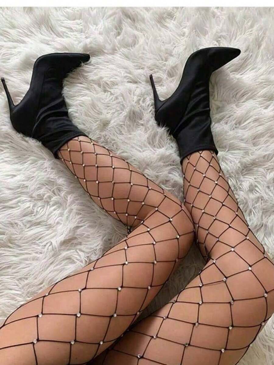 黑色提花网眼连裤袜女士性感内衣，适合俱乐部、夜间外出、约会、表演、新婚之夜 - 性感长袜和紧身裤内衣 - 黑色 - 查看 1