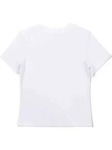 女式修身字母印花休闲短袖T恤 - 白色 - 查看 5