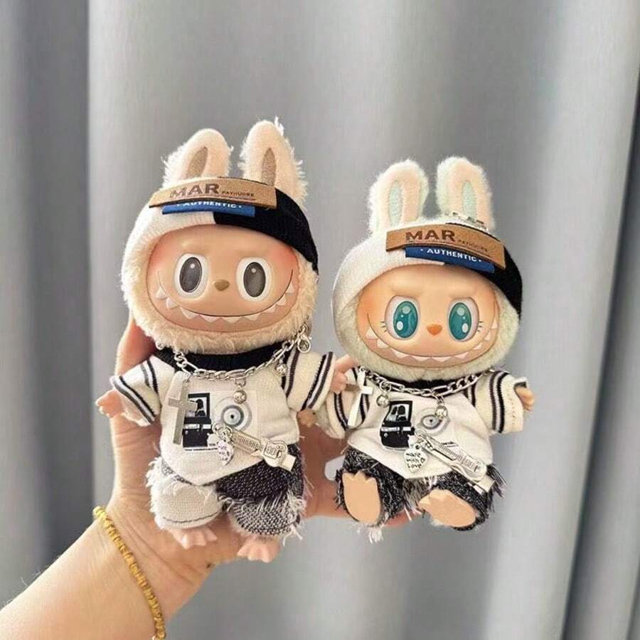 Lomdung Labubu Puppenkleidung Für 17cm Plüschfiguren | DIY Outfit Set Mit Hut & Tasche | Lila Woll-Strick