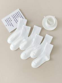 6 pares de calcetines blancos hasta la pantorrilla para mujer, calcetines deportivos casuales de unicolor de moda para primavera/verano