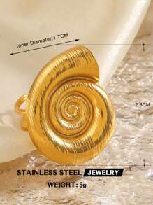 1pc Stainless Steel Fashion Ocean Element Spiral Shell & Starfish Ring, Suitable For Women Beach Holiday Travel Wear