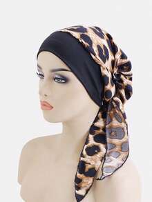 1pc Women's Wide Brim Printed Elastic Headband Hat, Suitable For Everyday Use Hair Sleep Cap Sleep Bonnet - Leopard Print - View 19