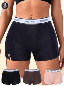 3件装女士短裤平角内裤纯色简约中腰无痕塑身短裤字母印花收腹内裤打底裤短裤 Licra - 彩色 - 查看 8