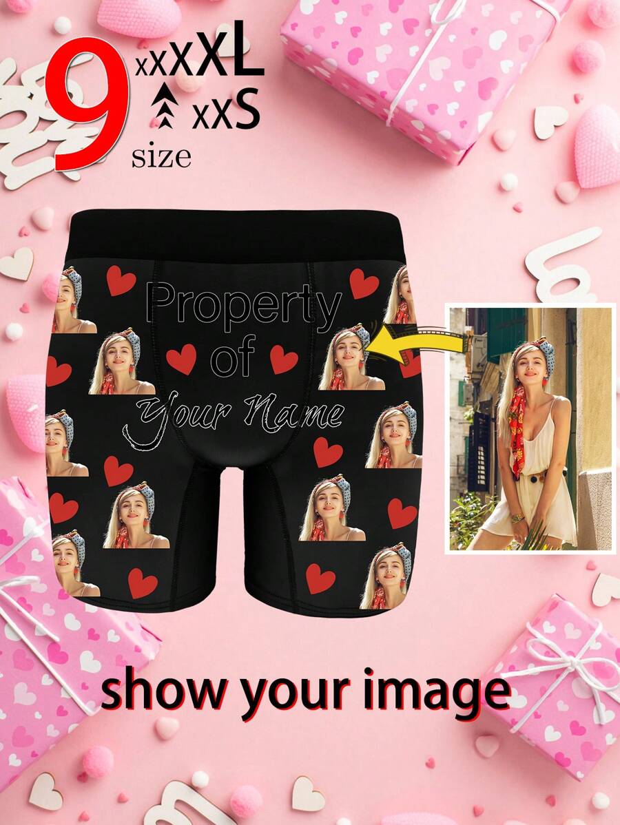 1pc Custom Boxers For Men, Personalized Men's Underwear, Festive Men's Underwear (Thanksgiving/Valentine's/Christmas/Birthday/Party), Customized Designs (Digital Printing/Tape/Heart/Cartoon), All-Over Print Trunks, Fun & Playful Styles (Animal Prints/Naughty Themes), Custom Boxer Briefs, Personalized Boxers For Husband, Plus Size Men's Boxers - Anniversary Gift, Wedding Gift, Couple Gift, Best Friend Gift, Gift For Boyfriend/Husband/Him
