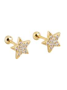 1 Pair 925 Sterling Silver 18K Gold Plated Cubic Zirconia Star Stud Earrings, Elegant Everyday Wear Jewelry Gift For Women, Valentine's Day