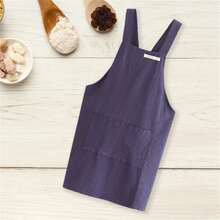 Artistic Apron For Women Men Solid Color Minimalist Breathable Linen Painting Apron With Pockets - Blue - View 3