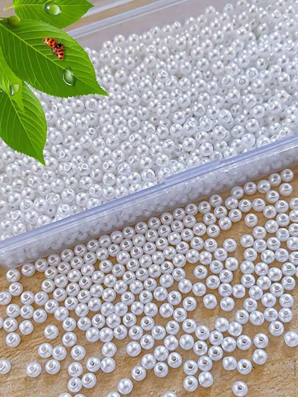 3000pcs 4mm White & Beige Resin Pearls With Holes - Ideal For DIY Jewelry Making, Bracelets, Necklaces, Earrings - Loose Bead Craft Supplies