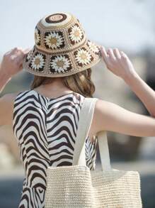 LEAJOURNO. 1pc Exotic Hollow Out Vintage Floral Bucket Hat, Hyuna Style Foldable Bucket Hat