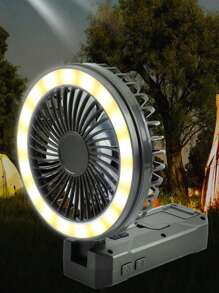 1pc Small Foldable Handle Desktop Fan, 2000Mah Mutifunction Portable Fan, 4 Wind Speed And 3 Gaer Lighting Camping Accessorise For Room School Outdoor Camping Hiking Perfect Cool Tool In Summer, Camping Accessories