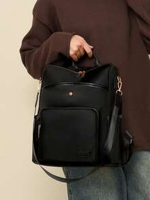 Lightweight, Waterproof, Large Capacity Personalized Fashion Casual Multi-Pocket Backpack, School Style Functional Backpack, Coin Purse, Suitable For School, Women Casual Shoulder Bag, Women Travel Backpack, Fashionable Student Bookbag, Shoulder Bag, Outing, Shopping, Travel, Business, Beginner, Office Worker, Perfect For Office - Black - View 7