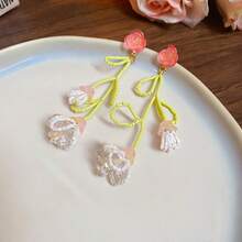 Andkiss 1 Pair Tropical Tulip Flower Tassel Drop Earrings - Multicolor - View 7