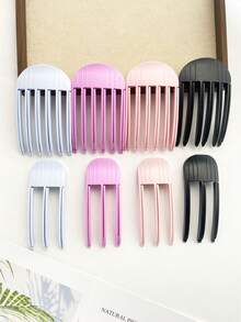 2 件套女士高冠蓬松发垫配件，简约休闲日常时尚树脂材料彩色 3/5 齿顶部蓬松发夹造型工具组合，适用于通勤、居家、化妆和沐浴 - 彩色 - 查看 1