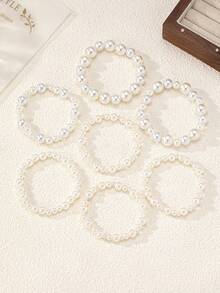 1pc New Arrival Elegant & Charming Asymmetrical Pearl Decor Layered Chain Bracelet/Hand Accessory, Suitable For Mother's Day Wear - White - View 4