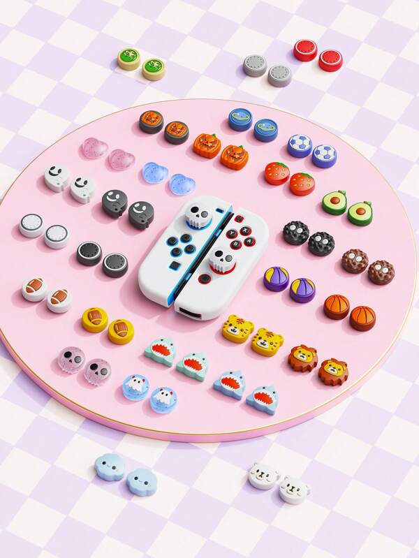 2pcs/Set Cute Cartoon Game Console Joystick Cap, Compatible With Switch NS Extended Battery Version/Switch OLED/Switch Lite Silicone Cap Accessories, Best Gift Compatible With Switch Players