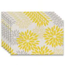 A Set Of 4/6pcs Spring And Summer Placemats Designed With Colorful Spring Flower Patterns, Woven From 100% Polyester Fiber, Machine Washable Polyester Placemats With Multiple Color Patterns To Choose From, Heat-Resistant, Stain Resistant, Waterproof, Easy To Clean, Suitable For Coffee Table Decoration, Holiday Party Decoration, Table Protection, Kitchen And Living Room Decoration