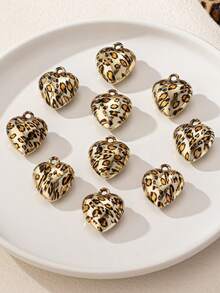 2/6/20pcs Fashionable Minimalist Leopard Print Heart Shaped DIY Pendant, Suitable For Making Women's Earrings, Necklaces, Phone Chains, Bag Charms, Chains, Suitable For Making Valentine's Day Gifts, Holiday Gifts, Gold Leopard Print Heart Pendant, Silver Leopard Print Heart Pendant, Suitable For DIY Jewelry Accessories, Halloween, Christmas - Leopard - View 12