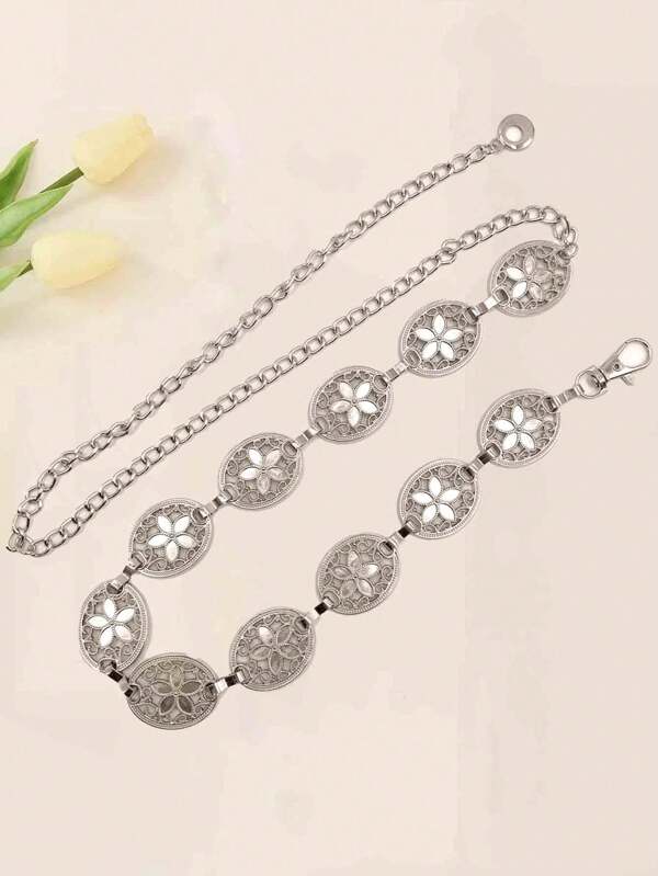 Metallic Bohemian Style Hollow Waist Chain, Fashionable Versatile Zinc Alloy Boho Waist Belt