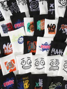 20 paia di calze elastiche sopra il ginocchio con stampe graffiti di moda streetwear, sportive e da skate, per adolescenti