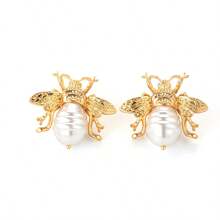 1 对时尚优雅蜜蜂设计女士复古优雅耳环，适合节日、派对和母亲节礼物 - 金色 - 查看 2