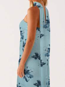 Women Y2k Floral Tube Maxi Dress With Scarf Sleeveless Strapless Backless Mesh Long Bodycon Dresses Formal Cocktail Sundress - 水藍色 - View 4