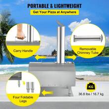 Portable 12 Inch Wood Fired Pizza Oven With Foldable Legs For Outdoor Cooking Maximum Temperature 932 Degrees Fahrenheit Durable Stainless Steel Complete Accessories Included - Silver - View 6