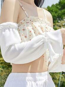 1 件女式轻质长袖套，宽松休闲户外骑行防晒袖套，透气纯色涤纶，适合春夏季