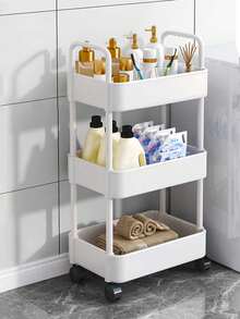 带轮子的滚动便携式推车 - 可拆卸塑料储物整理架，多功能，适用于洗漱用品、化妆品、零食，适用于办公室、厨房、浴室、卧室、宿舍 - 彩色 - 查看 4
