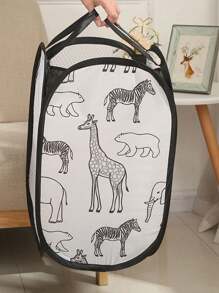 1pc Branco Malha Respirável Cesto de Armazenamento Cesto de Roupas, Girafa Bonito Padrão Animal Bolsa de Armazenamento Dobrável para Roupas de Bebê Brinquedos, Pop Up Cesto de Roupas Amor Dia dos Namorados