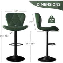Nalupatio Modern Bar Stool 2 Piece Set, Bar Stool, Faux Leather Upholstered Swivel Bar Stool, Adjustable Counter Height Bar Chair With Backrest For Kitchen Island - 綠色 - 查看 4