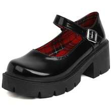 Womens Classic Chunky Mary Jane Platform Shoes Round Toe Patent Leather Buckle Strap Comfort Casual Cosplay Party Wedding Christmas Shoes For Women - 黑色 - 查看 3