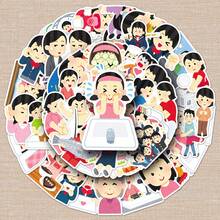 50pcs Cute Japanese Style Cartoon Character Decorative Stickers For Notebook, Phone Case, Craft - Multicolor - View 1