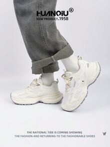 HUANQIU 2026新款男鞋，男士运动鞋，厚底休闲鞋，网面透气白色鞋，百搭轻便，舒适系带软底休闲鞋，跑步鞋，白灰四季鞋 - 白灰 - 查看 7