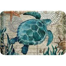 Sea Turtle Bathroom Mat,Ocean Turtles Floor Door Mats,Beach Turtle Bathroom Rug,Teal Aqua Blue Abstract Tortoise Entryway Rug,Reptile Coastal Bath Rugs For Bathroom Non Slip Absorbent Thick,16x24 Inch - 顏色 7 - 查看 2
