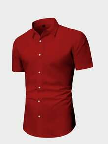 Men's Short Sleeve Shirt Premium Quality Light And Fresh Fabric Easy To Iron - 紫紅色 - 查看 4